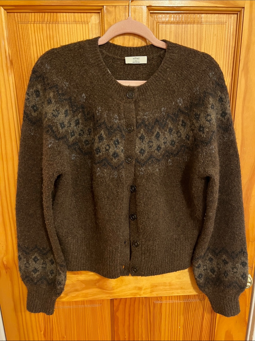 Wilfred Brown Wool-Blend Fair Isle Button Cardigan